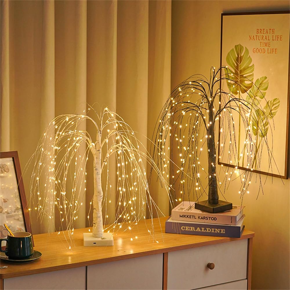 192 LEDs Artificial Willow Branch Lights 8 Modes Artificial Willow Tree Atmosphere Table Lamp 20 Inch LED Christmas Willow Tabletop Desk Lamp for New Year Halloween Birthday Wedding Home Decor (White)