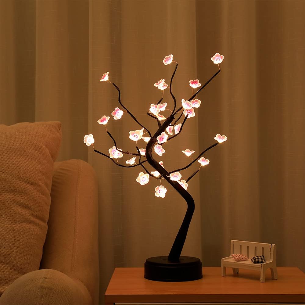 18inch 36 LED Cherry Blossom Twinkle Tree Lamp, Battery/USB (3AA&USB) Operated Lamp Twinkle Trees Indoor Christmas (Warm White)