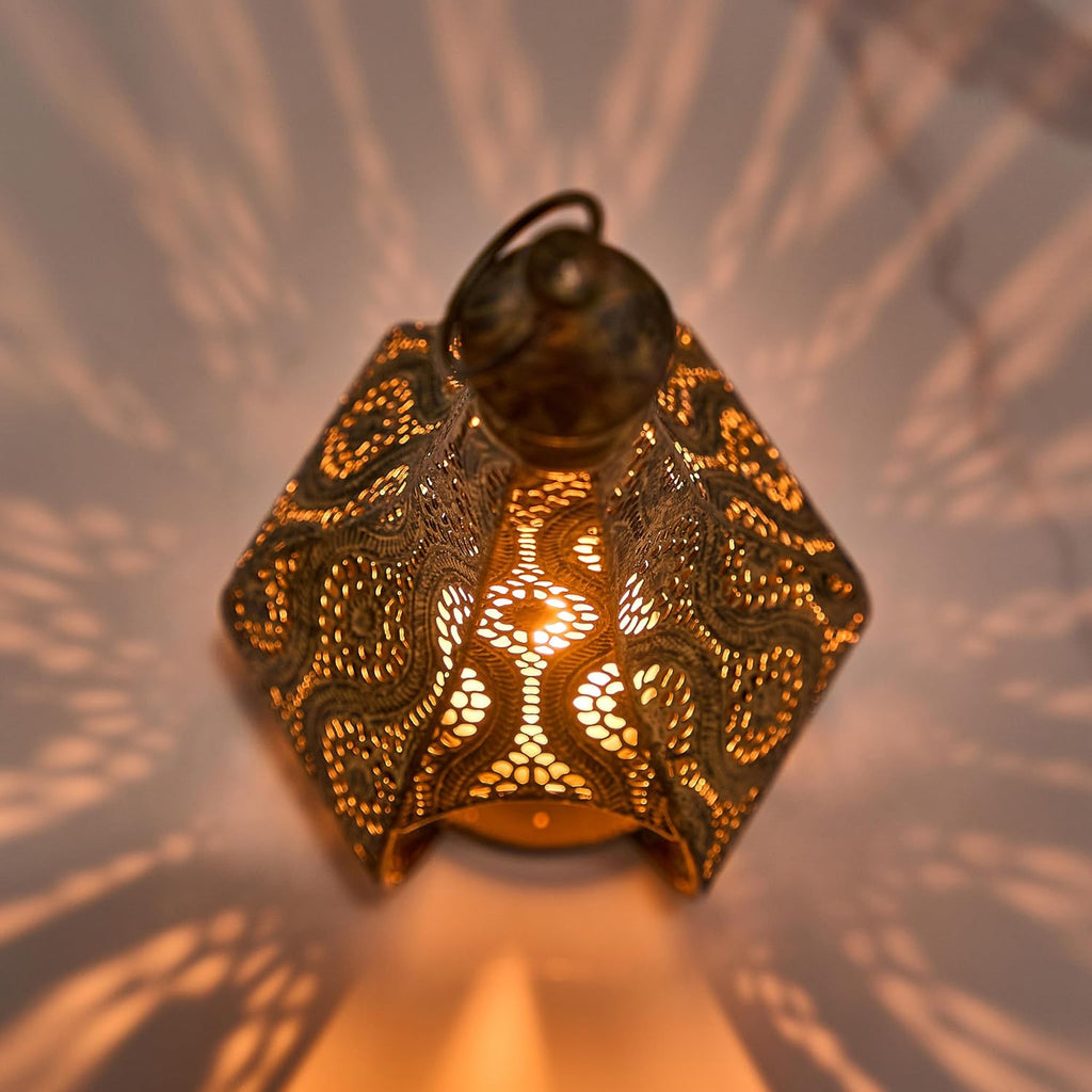 11.6inch Moroccan Lantern Lamp Decorative Candle Holders for Ramadan Decorations, Hanging, Outdoor Patio or Porch, Indoor Home Decor（Bronze）
