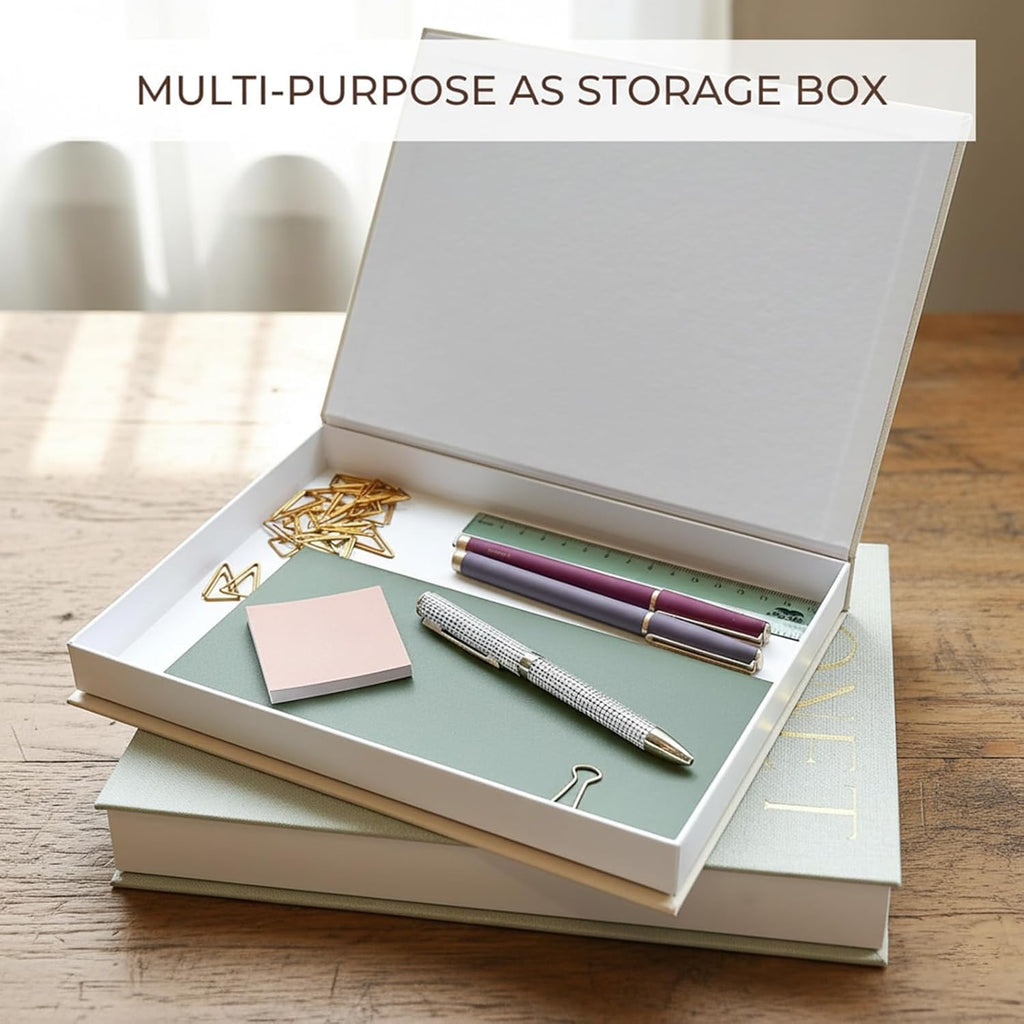 4 Pcs Decorative Books & Thinker StatueSet - Linen Boxes & Resin Sculptures Enhance Your Coffee Table, Bookshelf or Mantle Decor - Living or Entryway Home Decoration Aesthetic, Photo/Keepsake Storage