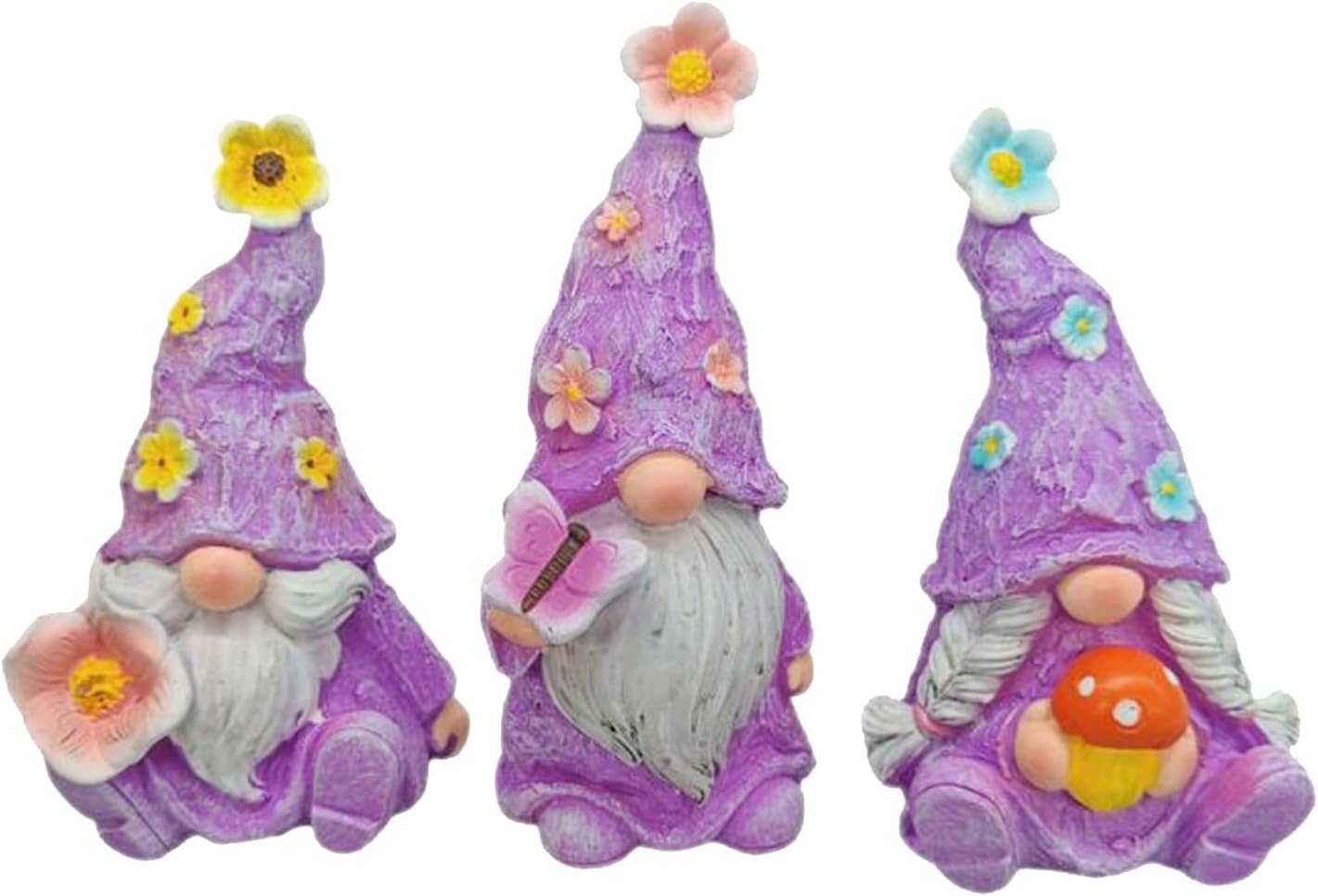 3pcs Garden Gnome Statue for Outdoor Decor, Butterflies Flowers Purple Gnomes Decor, Garden Sculptures & Statues, Gnome Romantic Indoor Ornament Forever Lover Gift (Butterflies Flowers Gnomes Purple)
