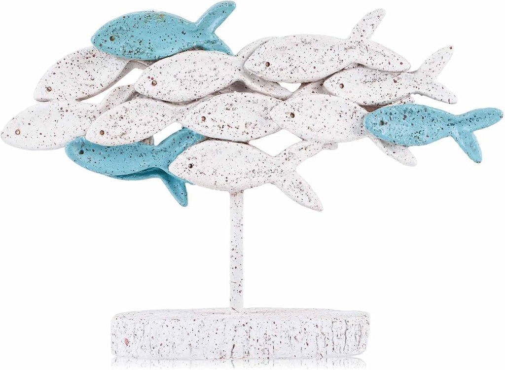 Beach Coastal Decor Coral Reef Angelfish Home Office Desk Rustic Centerpiece Table Decor Fish Sculpture Statue for Shelf Bathroom Decoration Ornament Gift,Sea Nautical Beach House Art Piece (White)