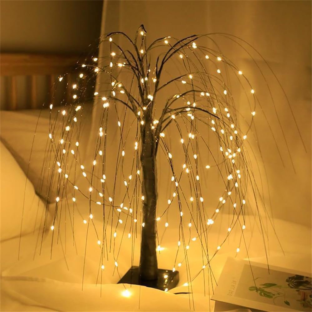 192 LEDs Artificial Willow Branch Lights 8 Modes Artificial Willow Tree Atmosphere Table Lamp 20 Inch LED Christmas Willow Tabletop Desk Lamp for New Year Halloween Birthday Wedding Home Decor (White)