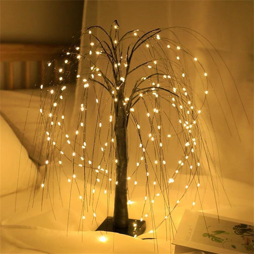 192 LEDs Artificial Willow Branch Lights 8 Modes Artificial Willow Tree Atmosphere Table Lamp 20 Inch LED Christmas Willow Tabletop Desk Lamp for New Year Halloween Birthday Wedding Home Decor (White)