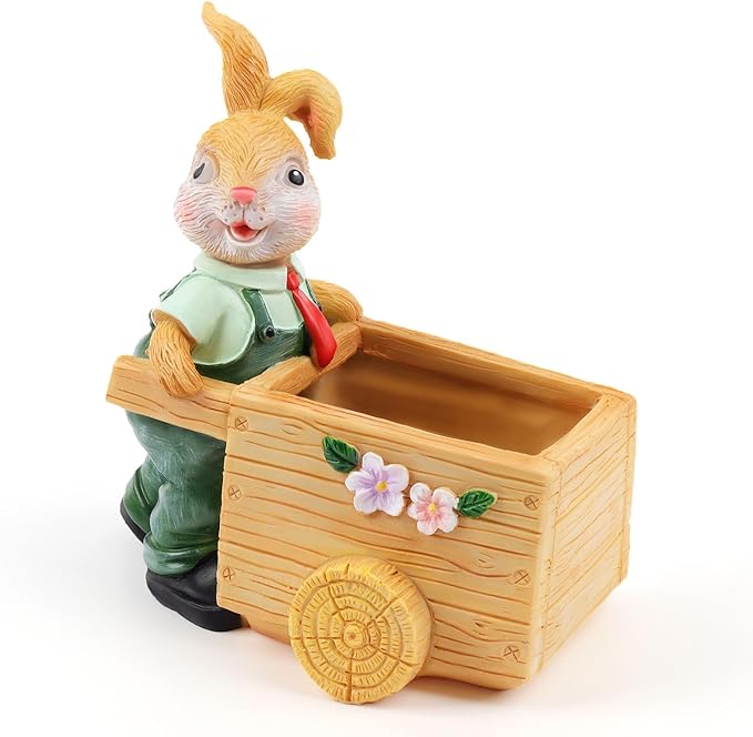 Bunny Statue Decorations Indoor,Cute Bunny Resin Small Flowers Pots, Animal Sculpture Storage Ornament Party Decor for Birthdays,Christmas