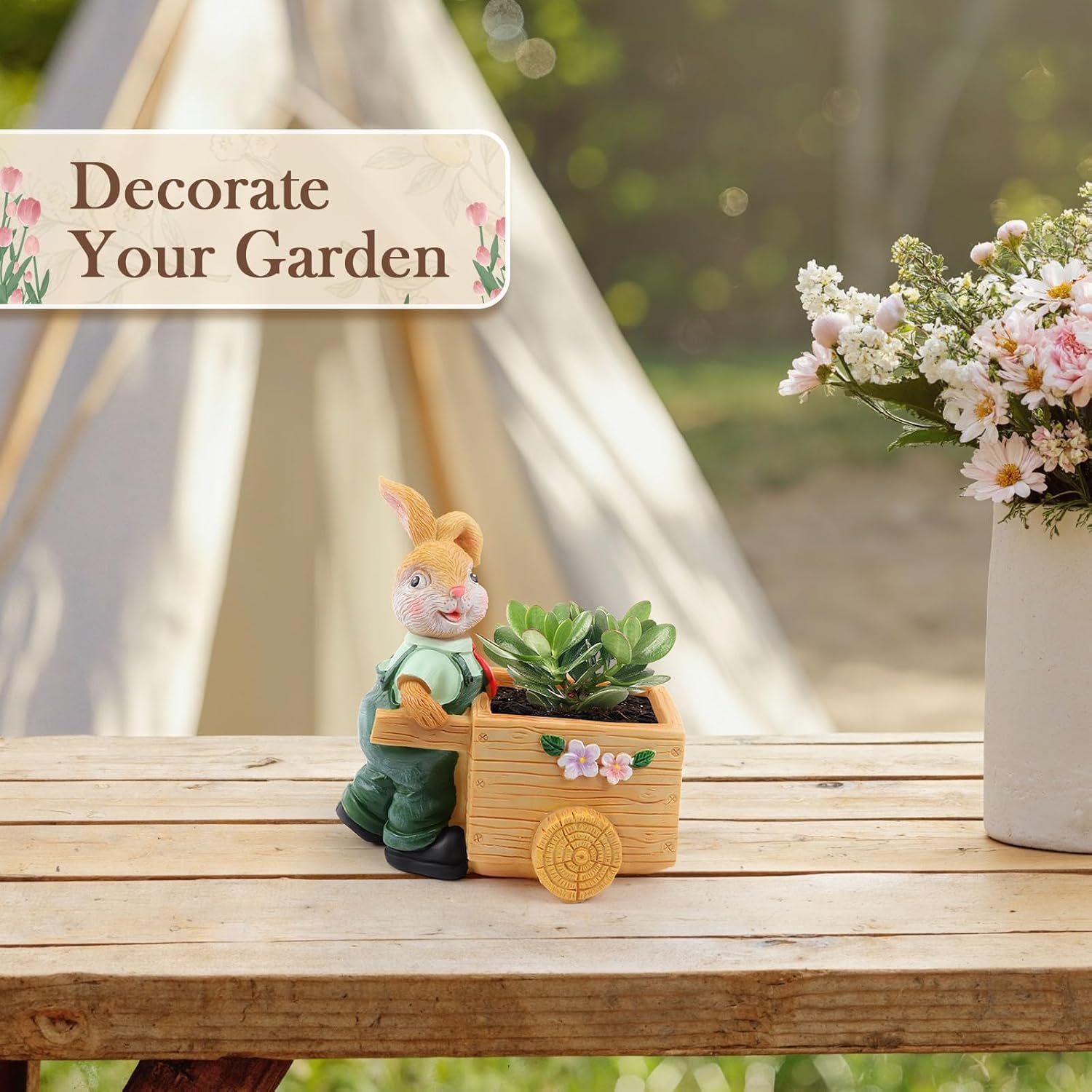 Bunny Statue Decorations Indoor,Cute Bunny Resin Small Flowers Pots, Animal Sculpture Storage Ornament Party Decor for Birthdays,Christmas