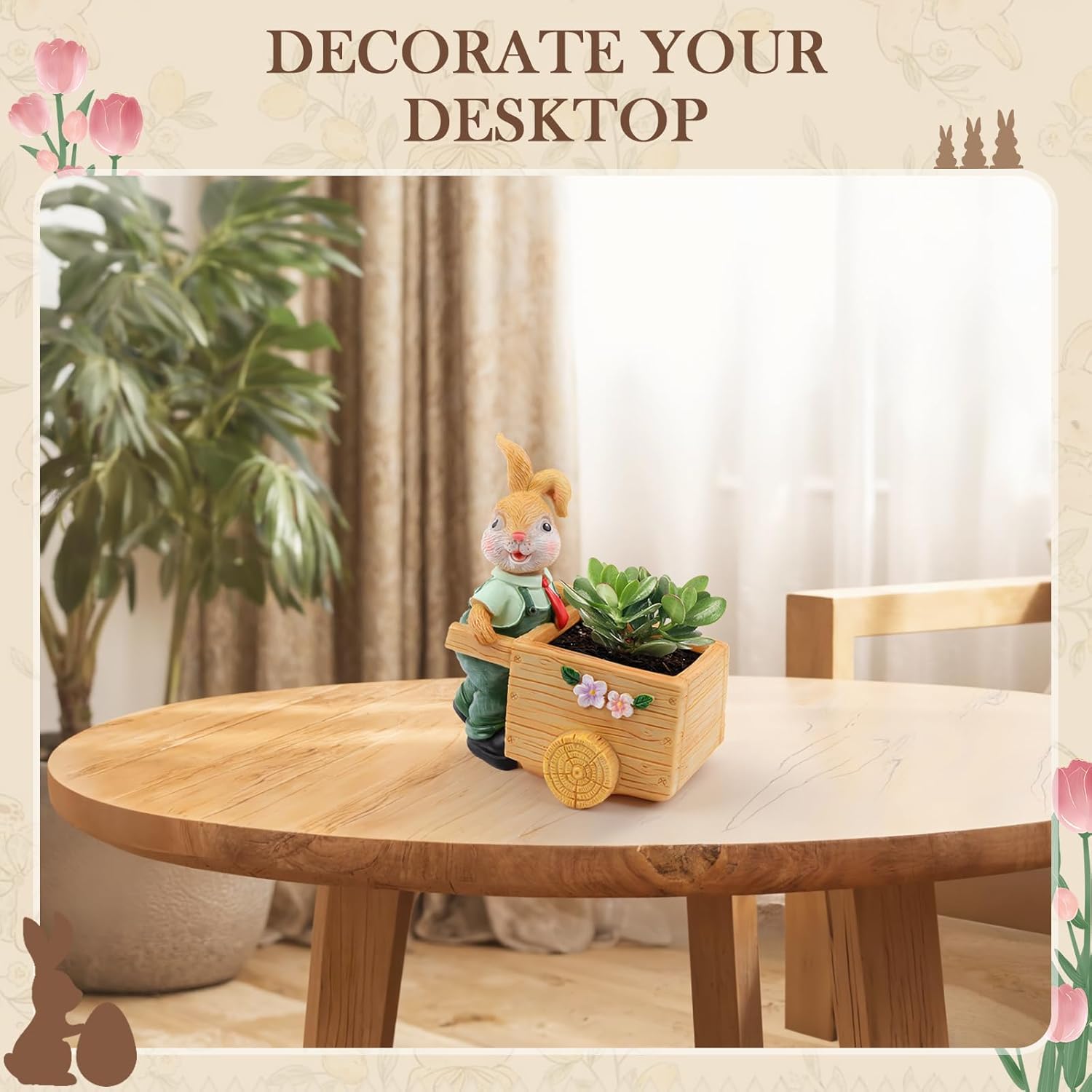 Bunny Statue Decorations Indoor,Cute Bunny Resin Small Flowers Pots, Animal Sculpture Storage Ornament Party Decor for Birthdays,Christmas