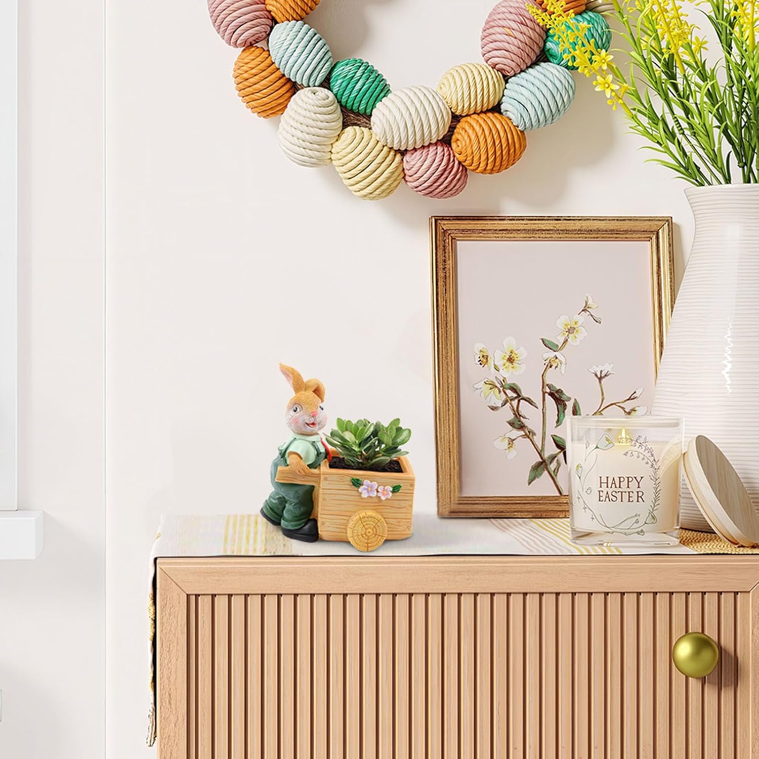 Bunny Statue Decorations Indoor,Cute Bunny Resin Small Flowers Pots, Animal Sculpture Storage Ornament Party Decor for Birthdays,Christmas