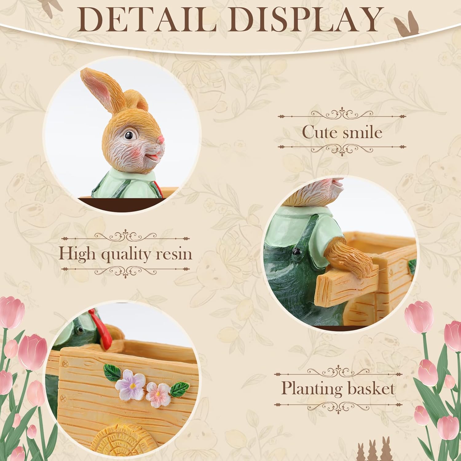 Bunny Statue Decorations Indoor,Cute Bunny Resin Small Flowers Pots, Animal Sculpture Storage Ornament Party Decor for Birthdays,Christmas