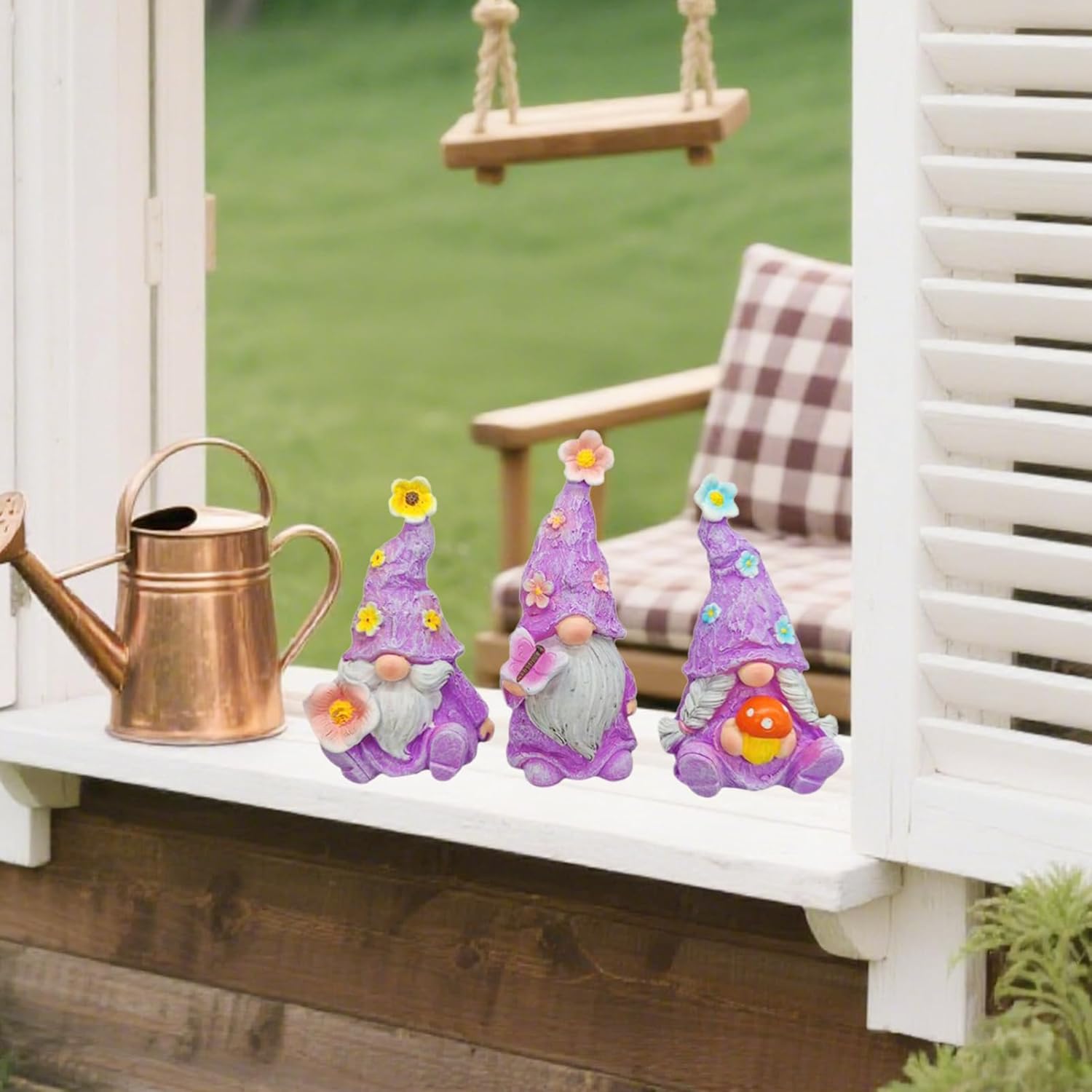 3pcs Garden Gnome Statue for Outdoor Decor, Butterflies Flowers Purple Gnomes Decor, Garden Sculptures & Statues, Gnome Romantic Indoor Ornament Forever Lover Gift (Butterflies Flowers Gnomes Purple)