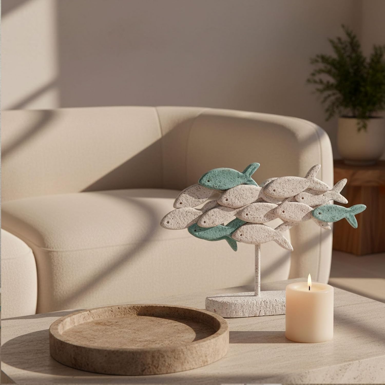 Beach Coastal Decor Coral Reef Angelfish Home Office Desk Rustic Centerpiece Table Decor Fish Sculpture Statue for Shelf Bathroom Decoration Ornament Gift,Sea Nautical Beach House Art Piece (White)