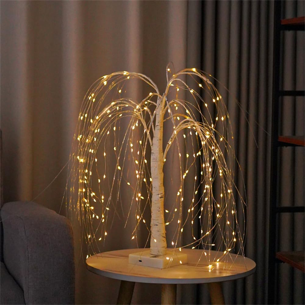 192 LEDs Artificial Willow Branch Lights 8 Modes Artificial Willow Tree Atmosphere Table Lamp 20 Inch LED Christmas Willow Tabletop Desk Lamp for New Year Halloween Birthday Wedding Home Decor (White)